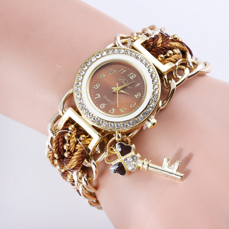 Watch Braided Rope Ladies PU Bracelet Watch Ladies Watch