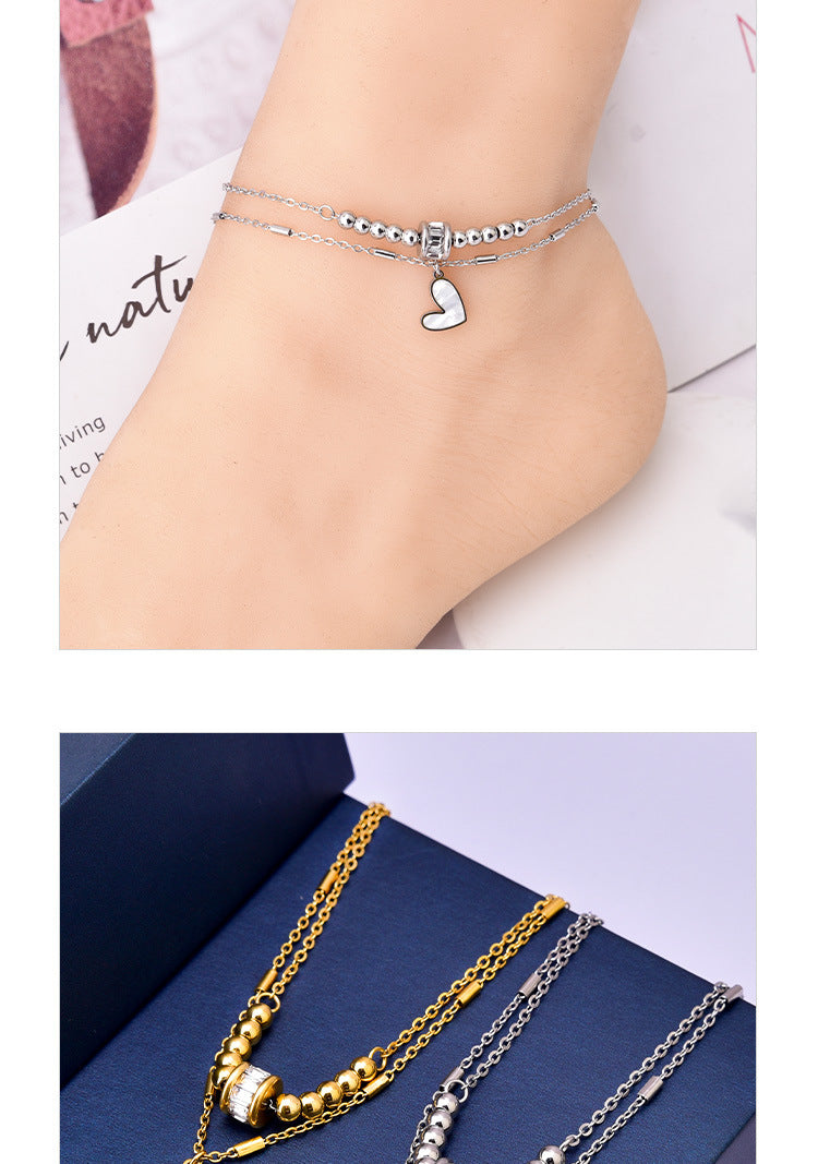 Zircon Transfer Beads Double-circle Anklet