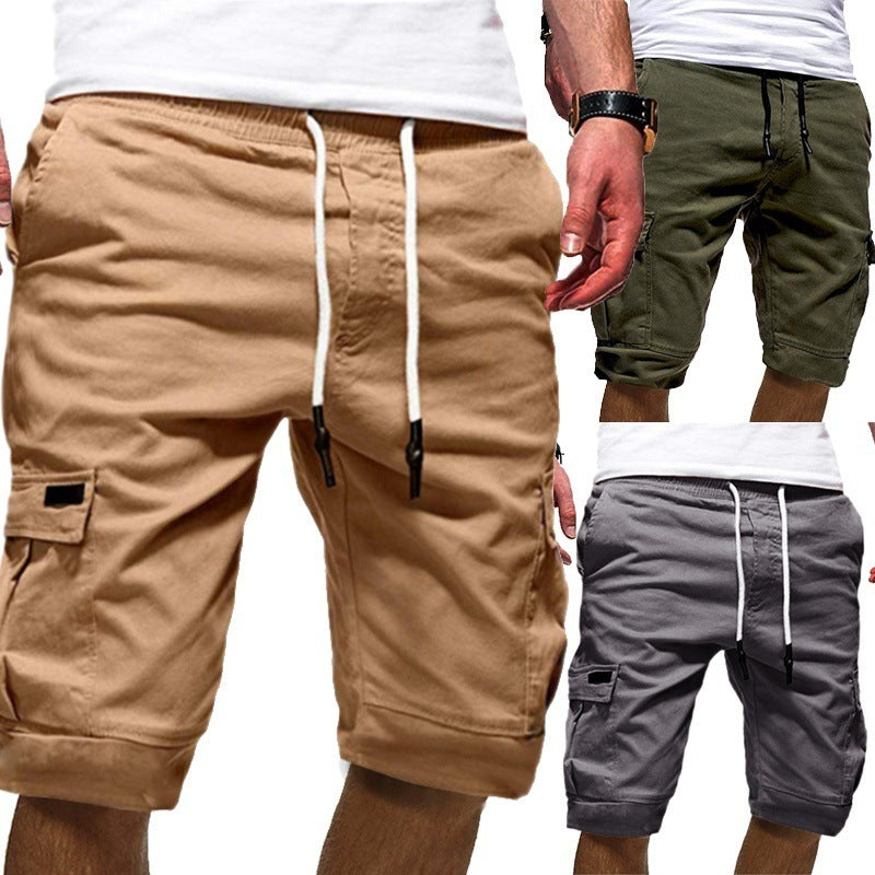 Men's Solid Color Sports Shorts Loose Tether Sports Casual Five-Point Pants Men