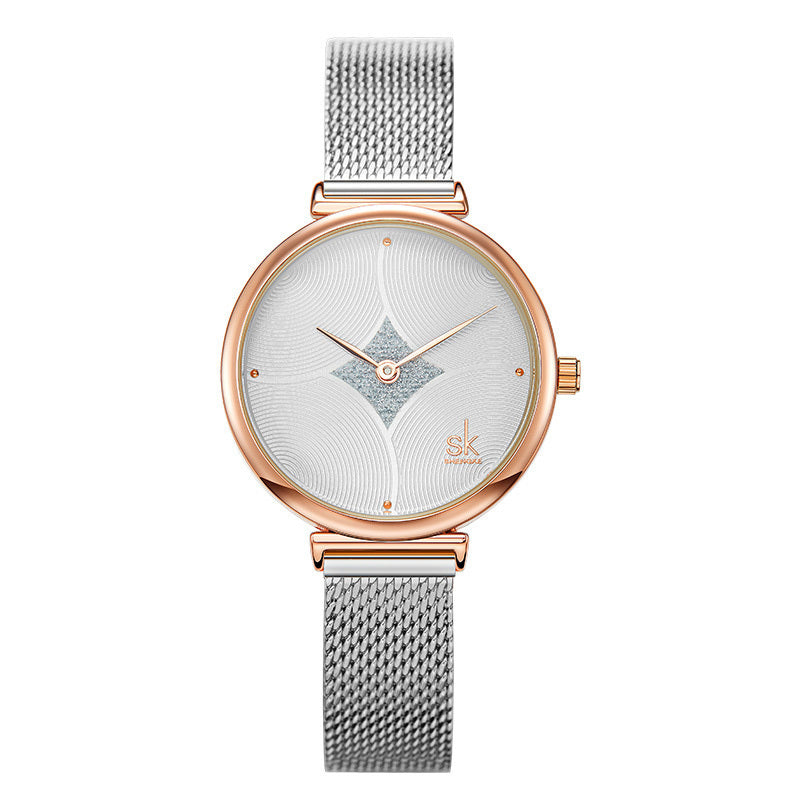 Fashion Simple Steel Mesh Two-Needle Watch