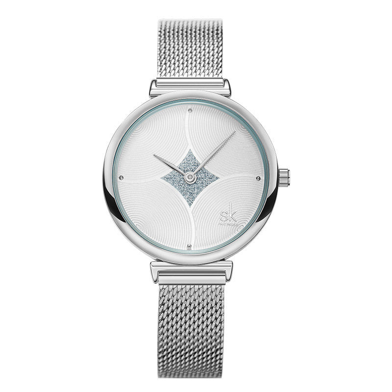 Fashion Simple Steel Mesh Two-Needle Watch