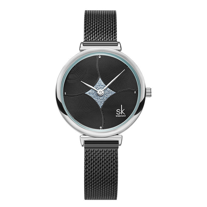 Fashion Simple Steel Mesh Two-Needle Watch