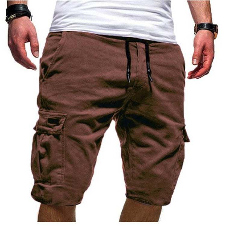 Men's Solid Color Sports Shorts Loose Tether Sports Casual Five-Point Pants Men