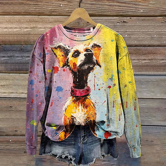 Animal Print Dog Street Trendy Hoodless Sweater