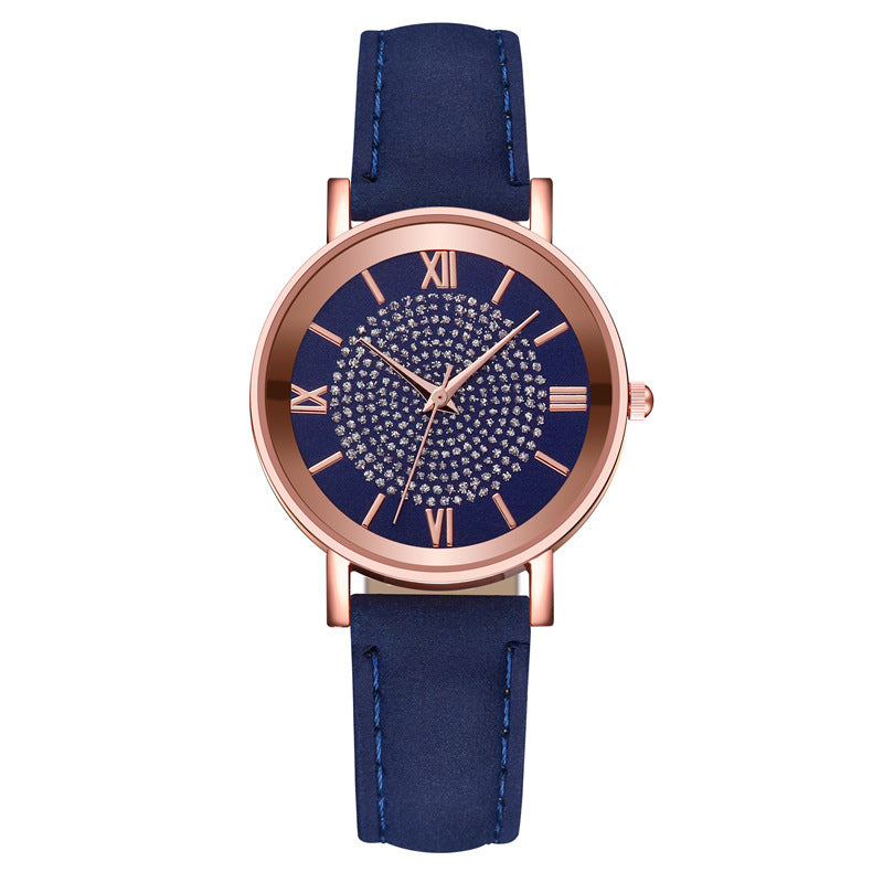 Ladies Fashion Sun Pattern Roman Scale Quartz Watch Watch