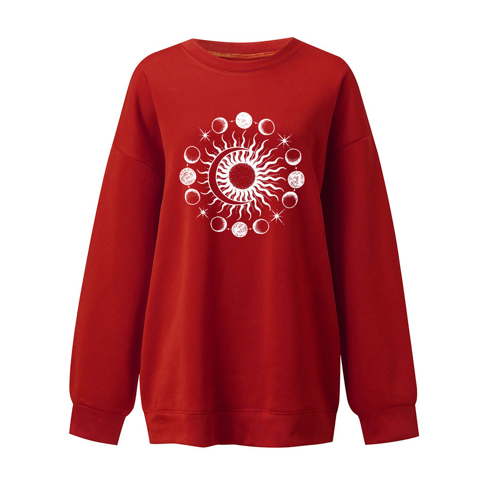 Starry Sky Sun And Moon Printing European And American Mysterious Third Eye Drop-shoulder Long-sleeve Sweater