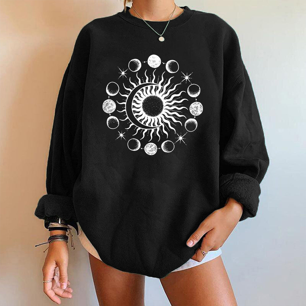 Starry Sky Sun And Moon Printing European And American Mysterious Third Eye Drop-shoulder Long-sleeve Sweater