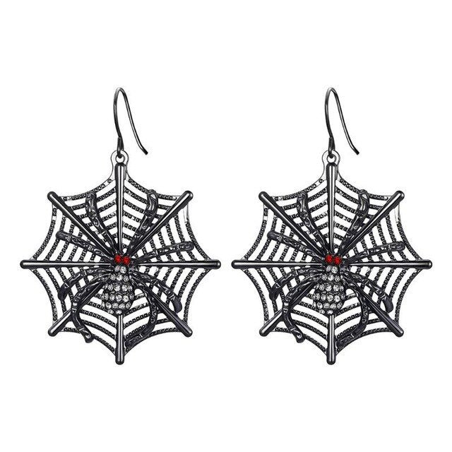 Gothic Punk Black Spider Web Drop Earrings Halloween Party Accessories Jewelry Gifts for Women