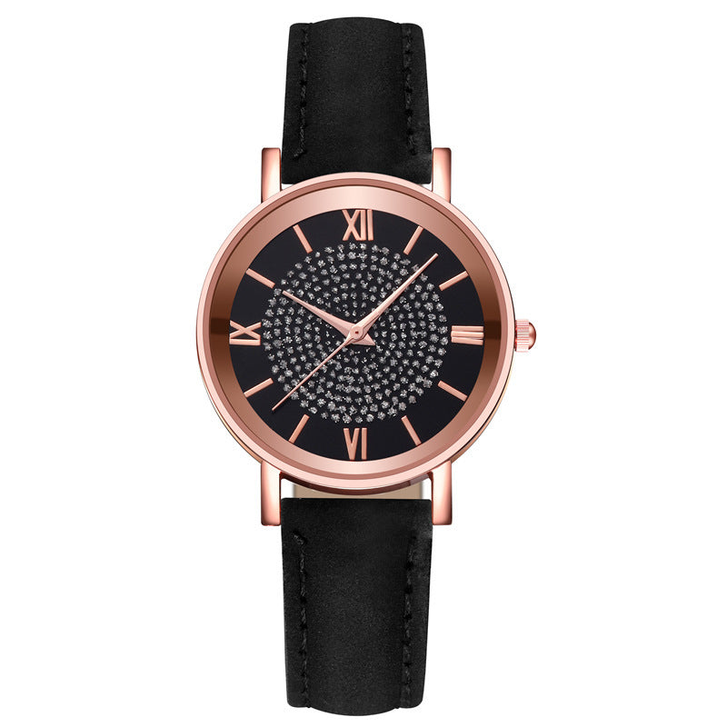 Ladies Fashion Sun Pattern Roman Scale Quartz Watch Watch