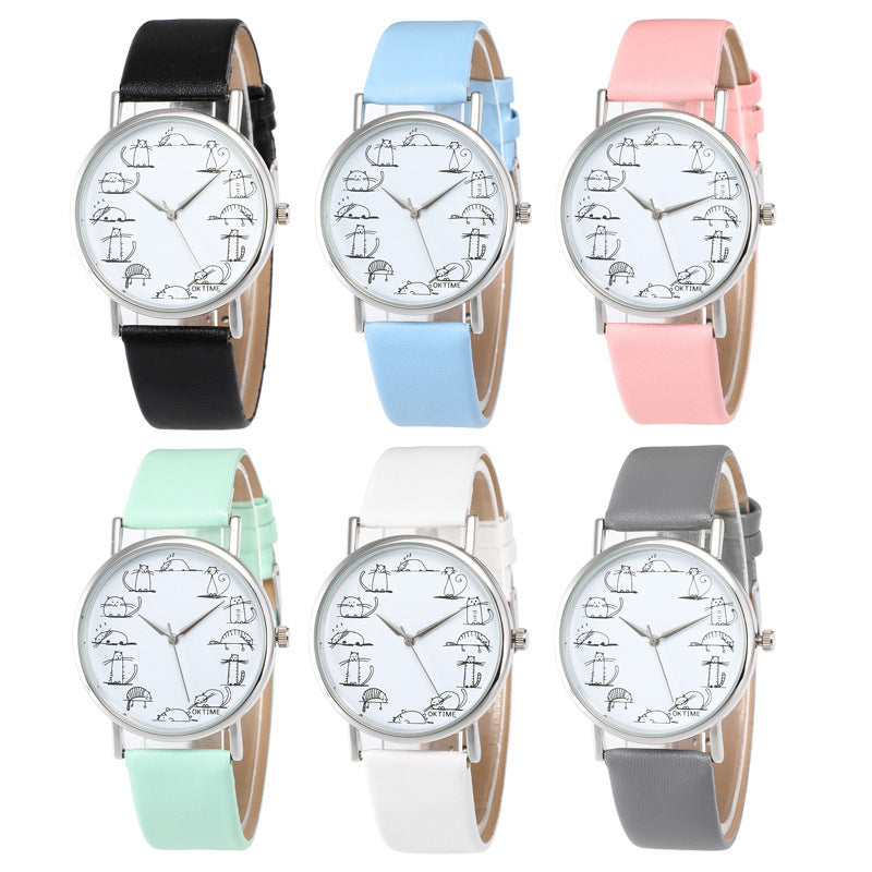 Simple belt multicolor student quartz watch