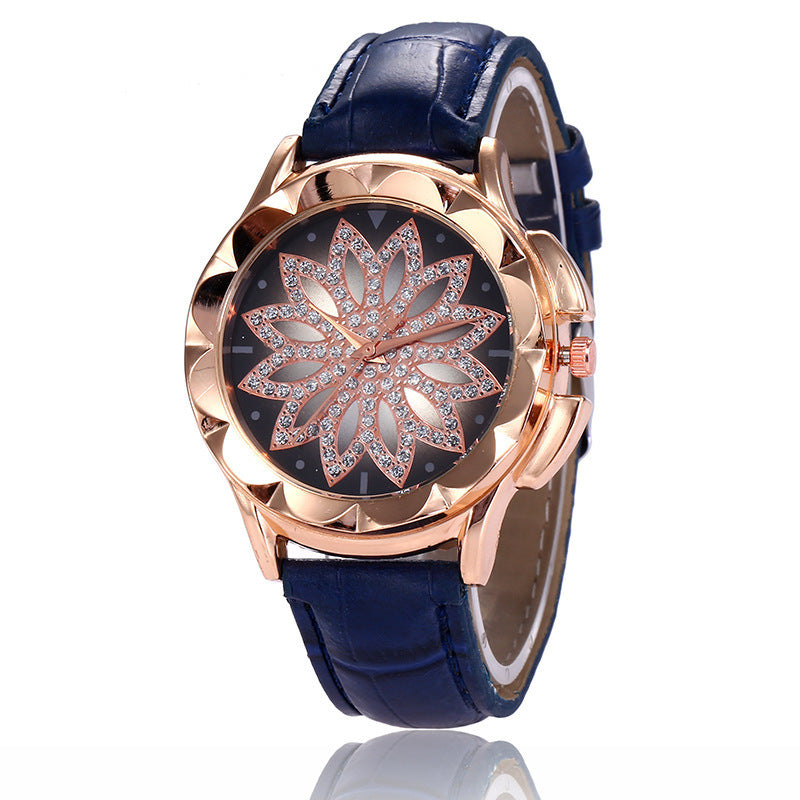 Rhinestone cross ladies belt watch foreign trade explosion models rose gold large dial lucky quartz watch