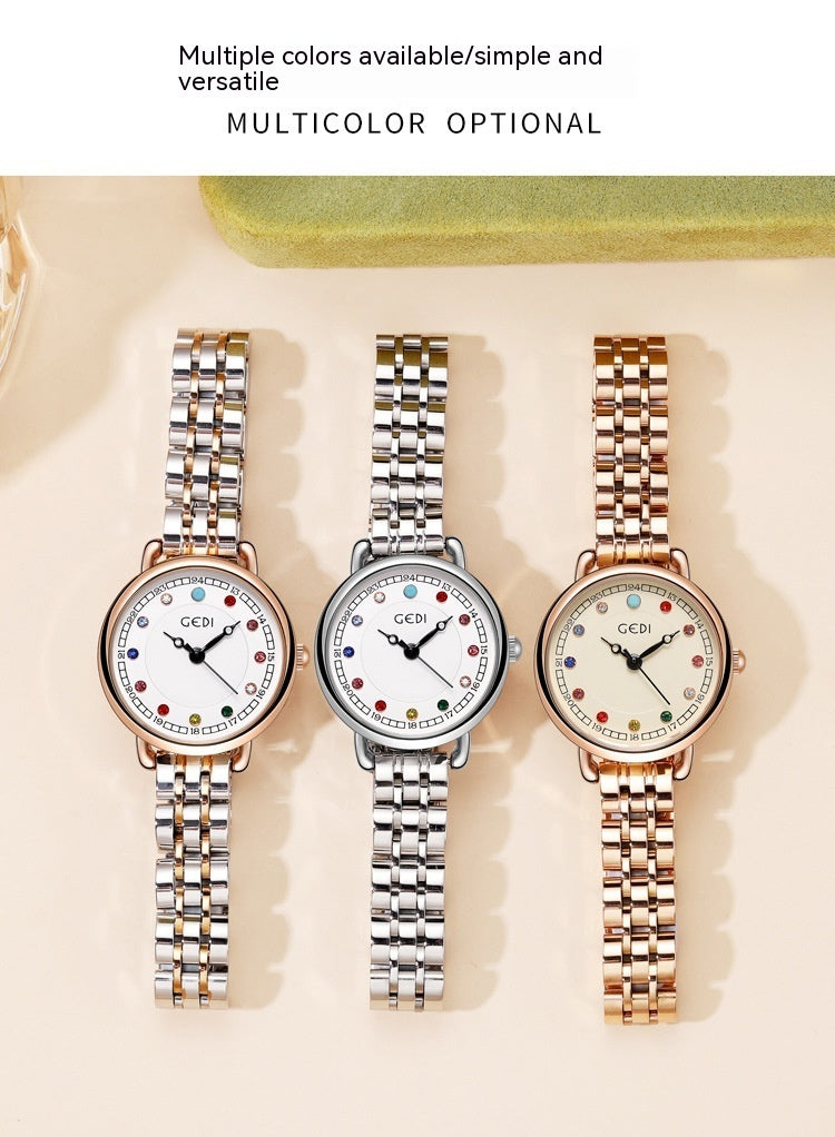 Niche Women's Good-looking Steel Belt Small Light Luxury Ins Birthstone Waterproof Fashion Quartz Watch