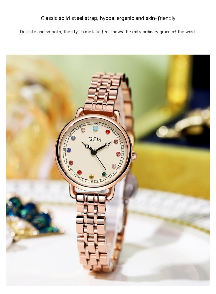 Niche Women's Good-looking Steel Belt Small Light Luxury Ins Birthstone Waterproof Fashion Quartz Watch