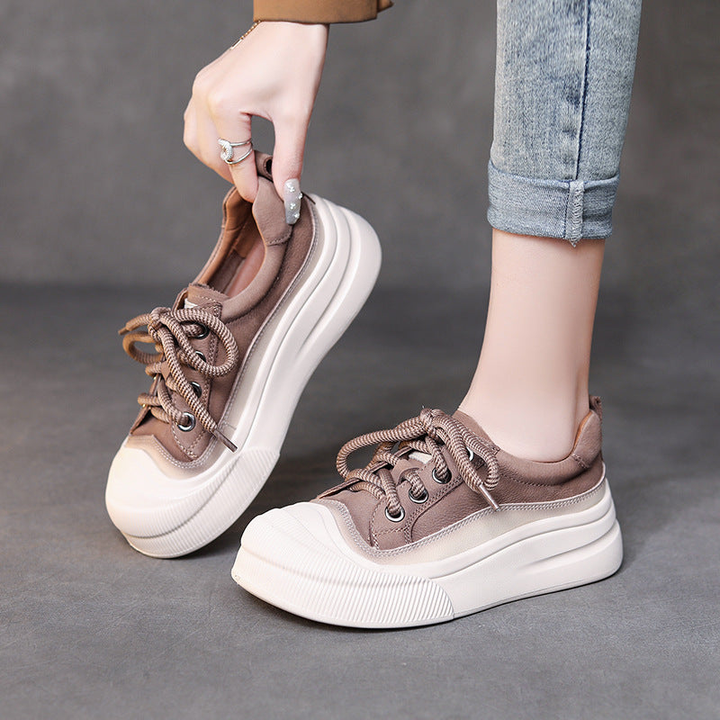 Women's Fashion Full Grain Cow Leather Lace-up Casual Shoes