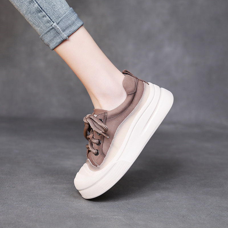 Women's Fashion Full Grain Cow Leather Lace-up Casual Shoes