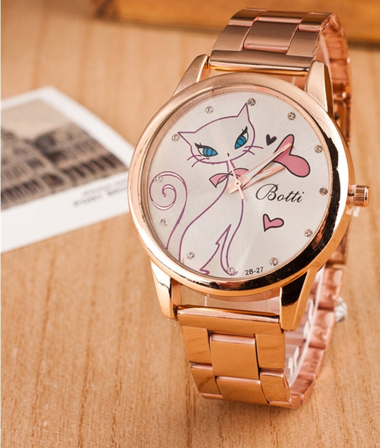 Explosion models women fashion white cat alloy steel belt quartz watch