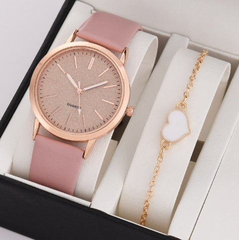 Women's Round Pointer Quartz Watch Set