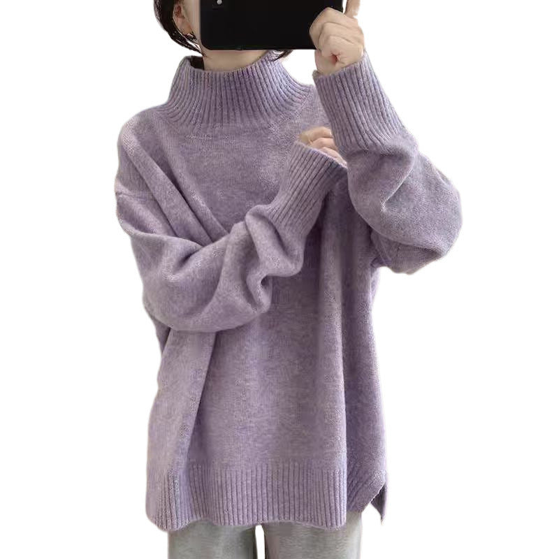 Solid Color Loose High Collar Thickened Sweater