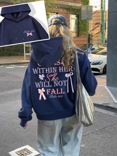 Women's Oversized Round Neck Butterfly And Letters Sweater