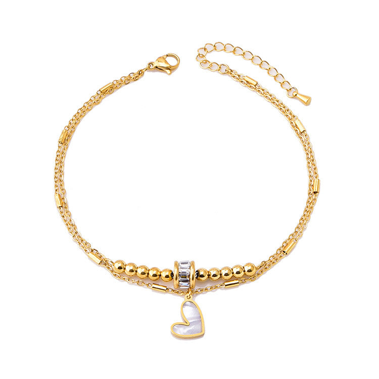 Zircon Transfer Beads Double-circle Anklet