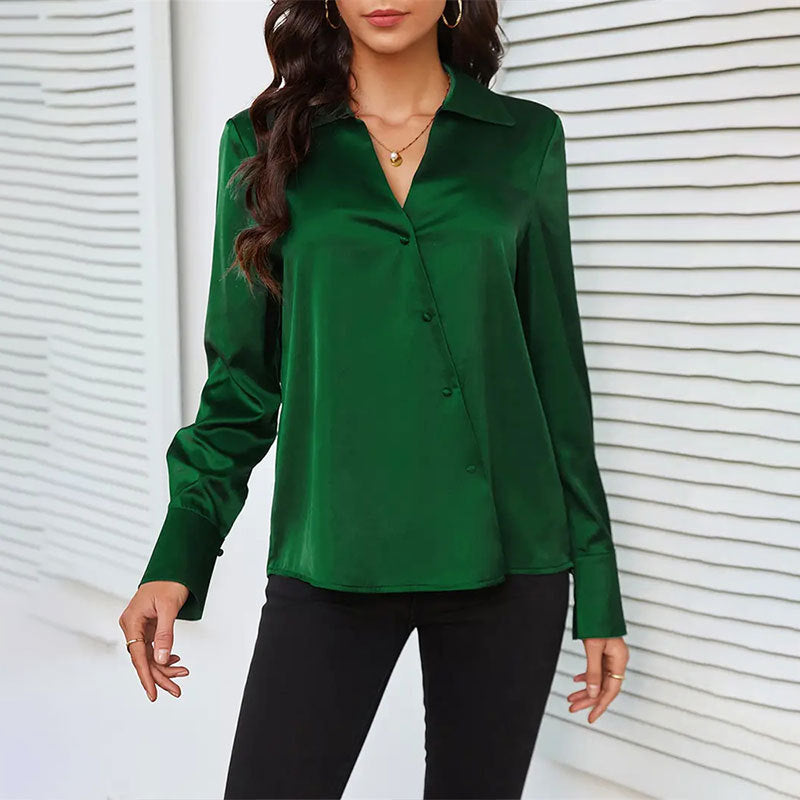 Lady Temperamental Green Silk Button Shirt