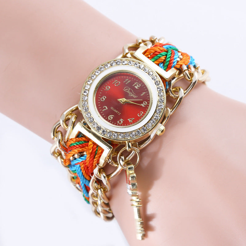 Watch Braided Rope Ladies PU Bracelet Watch Ladies Watch