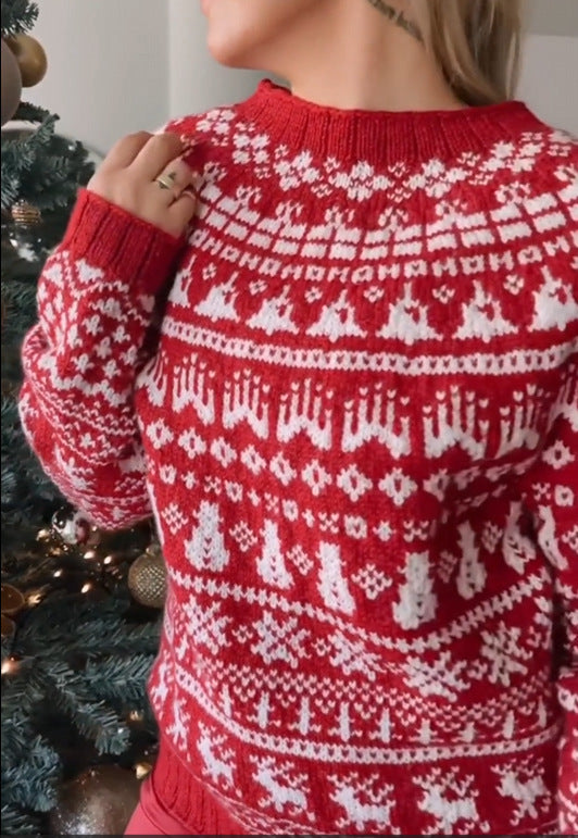 Women's Christmas Knitted Half High Collar Sweater