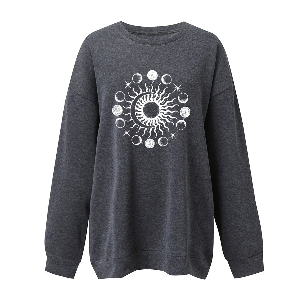 Starry Sky Sun And Moon Printing European And American Mysterious Third Eye Drop-shoulder Long-sleeve Sweater