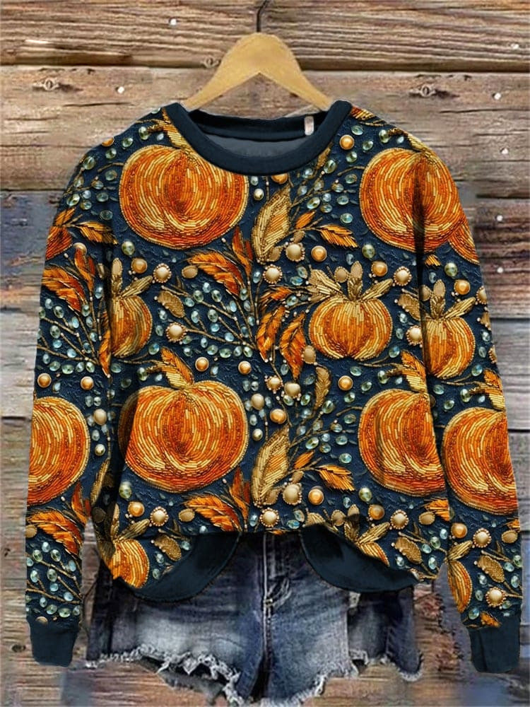 Digital Printing Women's Wansheng Pumpkin Round Neck Sweater