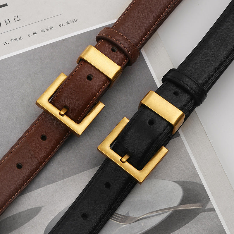 Women's High-grade Soft Fashion All-match Leather Pin Buckle Black Wide Belt