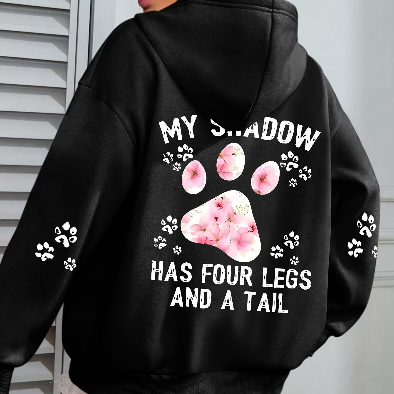 Paw Letter Print Hoodie Plus Size Casual Long