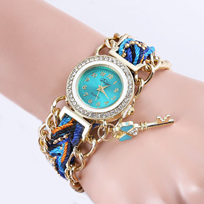 Watch Braided Rope Ladies PU Bracelet Watch Ladies Watch