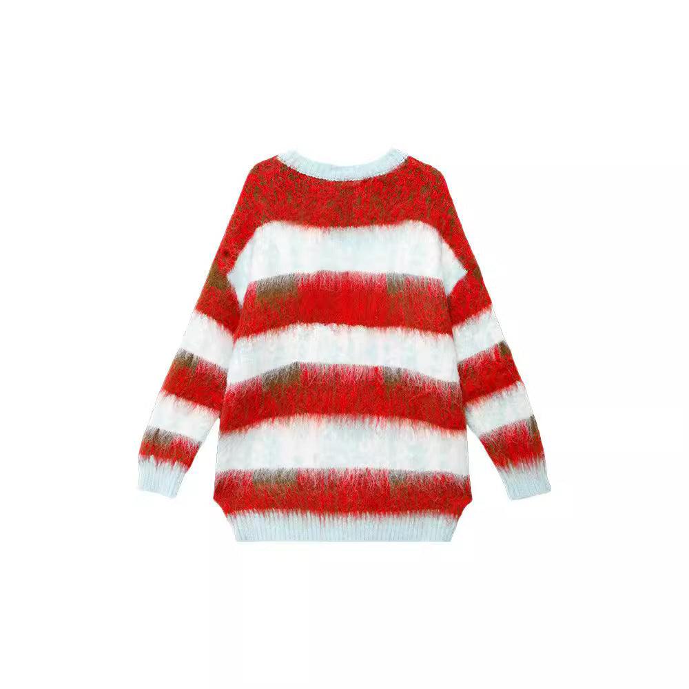 Women's Striped Contrast Color V-neck Pullover Sweater