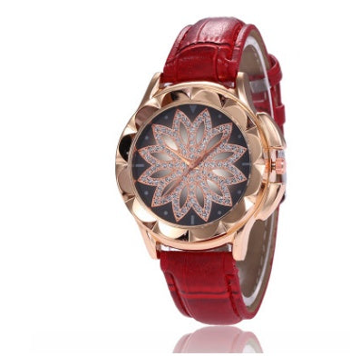 Rhinestone cross ladies belt watch foreign trade explosion models rose gold large dial lucky quartz watch