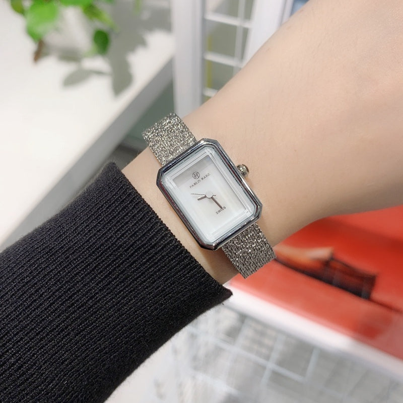 Square Dial Mesh With Delicate Quartz Watch Waterproof