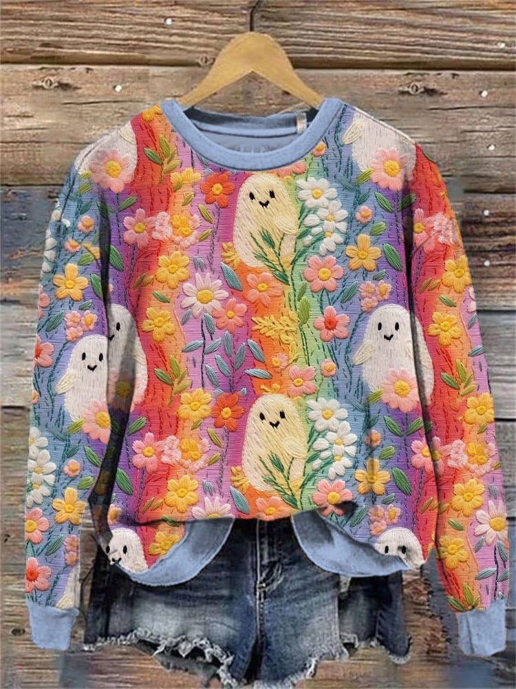 Digital Printing Women's Wansheng Pumpkin Round Neck Sweater