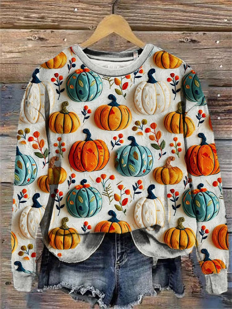 Digital Printing Women's Wansheng Pumpkin Round Neck Sweater