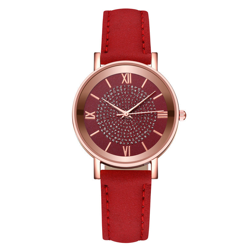 Ladies Fashion Sun Pattern Roman Scale Quartz Watch Watch