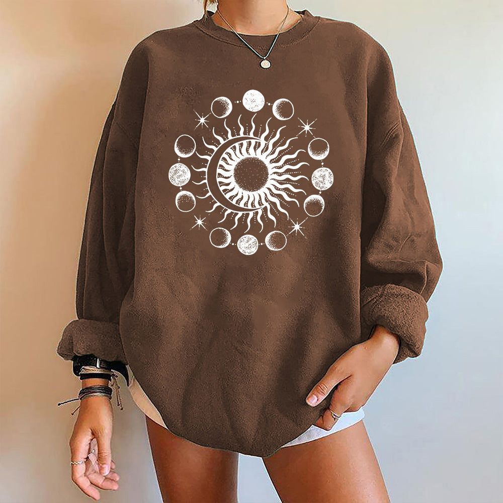 Starry Sky Sun And Moon Printing European And American Mysterious Third Eye Drop-shoulder Long-sleeve Sweater