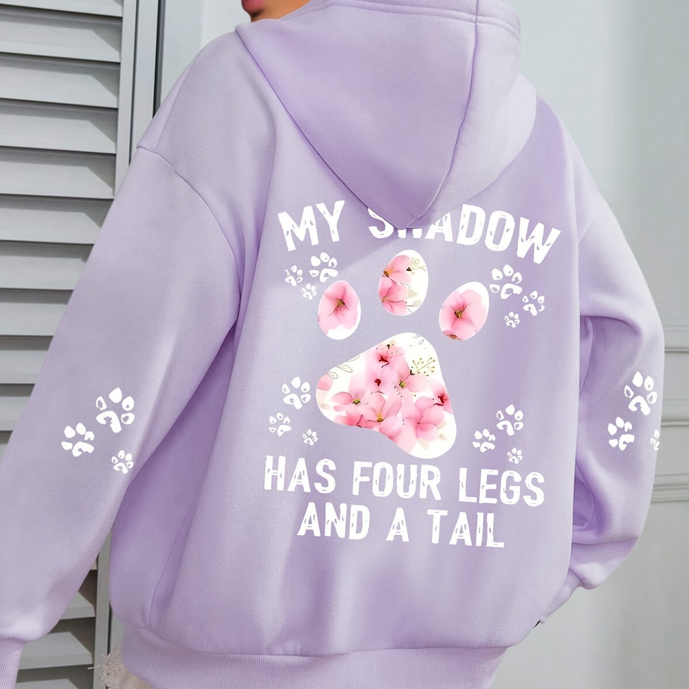 Paw Letter Print Hoodie Plus Size Casual Long