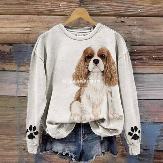 Animal Print Dog Men And Women Street Trendy Hoodless Sweater