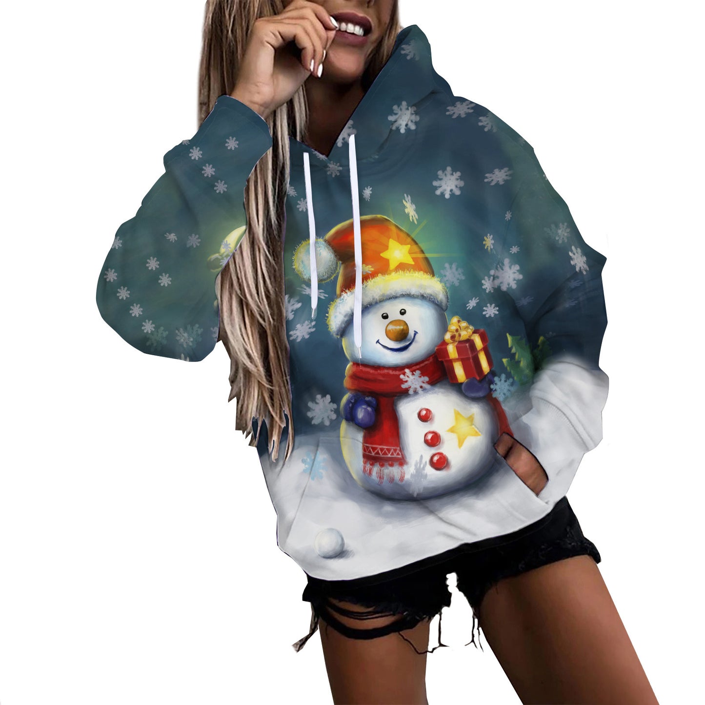 3D Printed Christmas Cute Snowman Series Casual Hooded Sweater