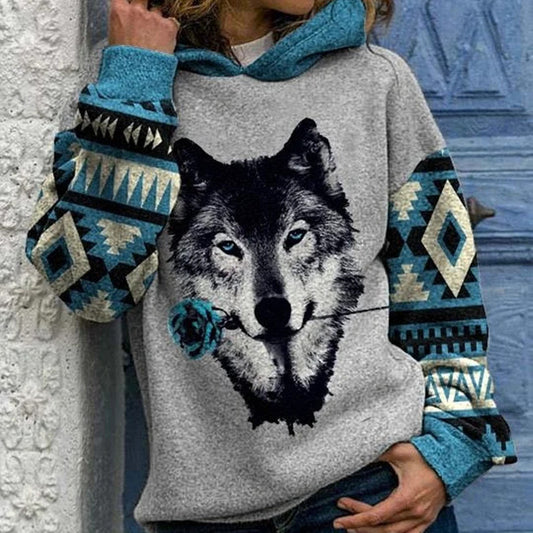 Women's Loose Casual And Comfortable Printed Long-sleeved Hooded Sweater