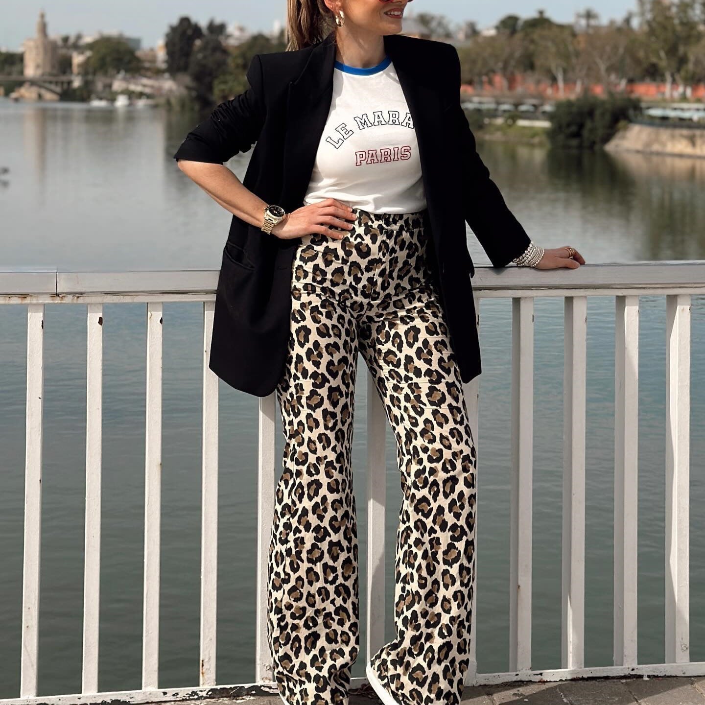 Animal Print Straight High Waist Thin Trousers