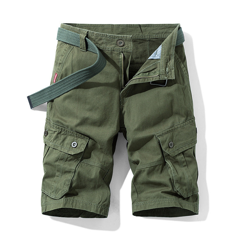 Solid Color Multi-pocket Cargo Shorts Men