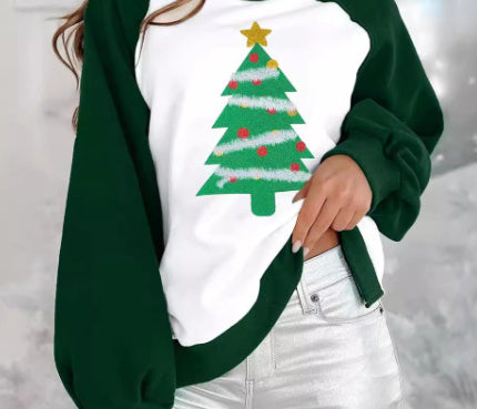 Women's Loose Fashion Round Neck Raglan Sweater European And American Christmas Digital Printing