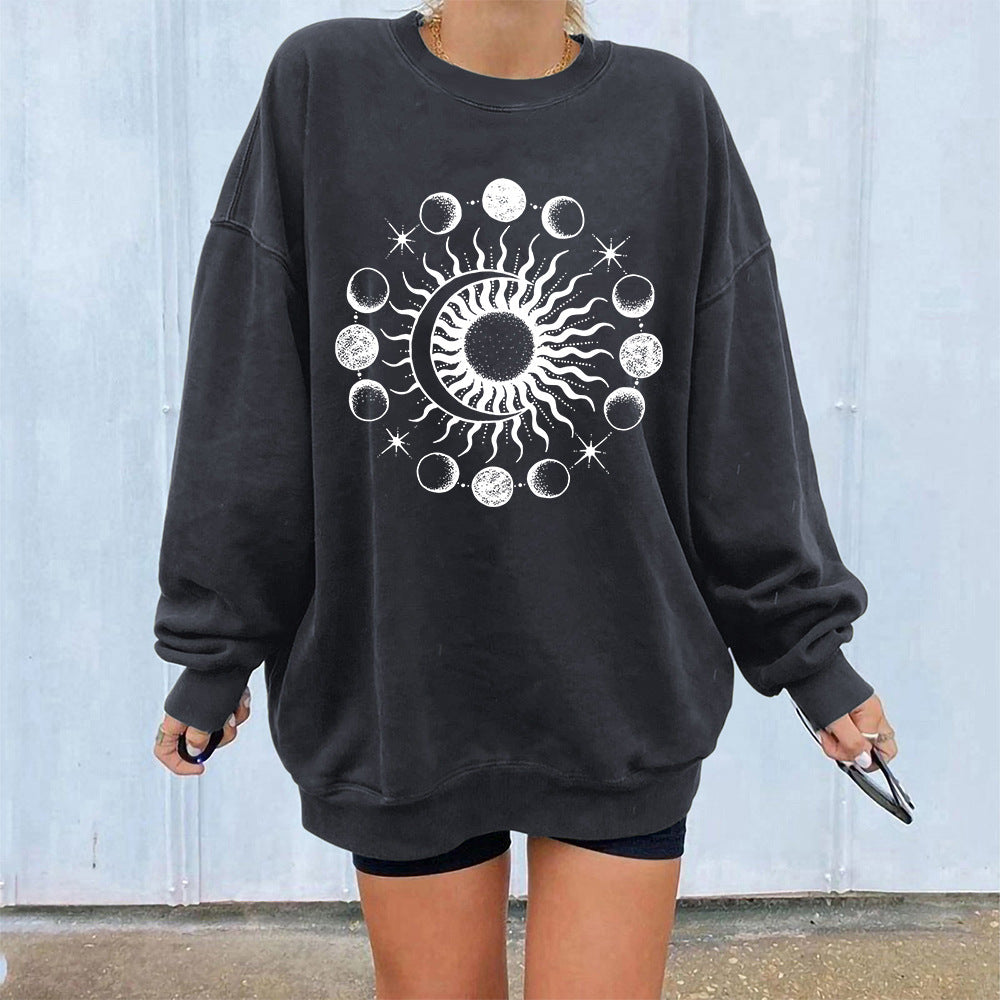 Starry Sky Sun And Moon Printing European And American Mysterious Third Eye Drop-shoulder Long-sleeve Sweater