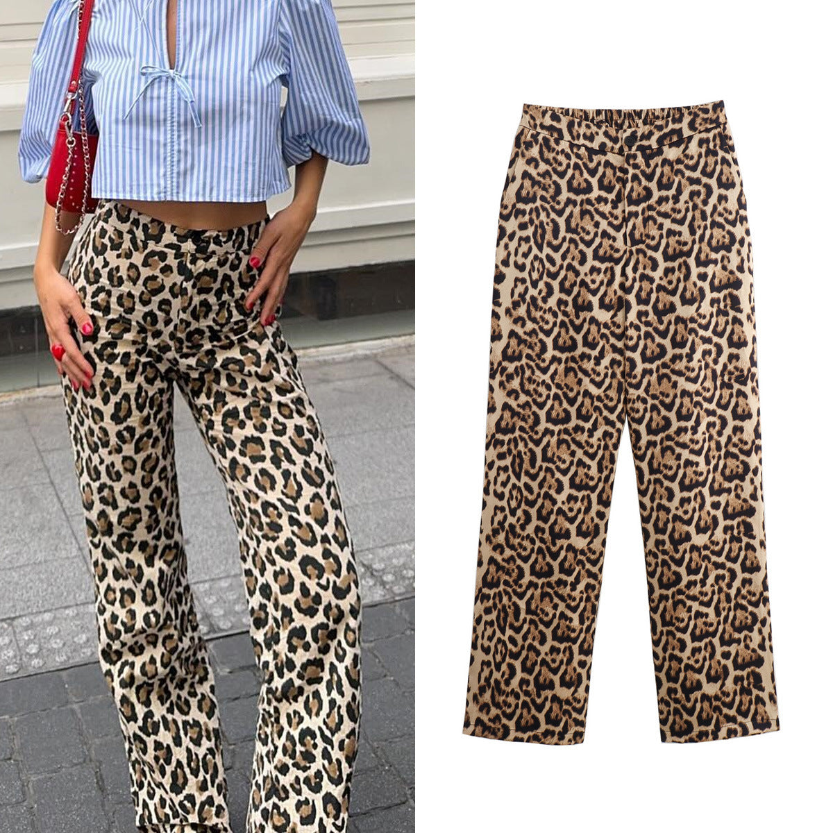 Animal Print Straight High Waist Thin Trousers