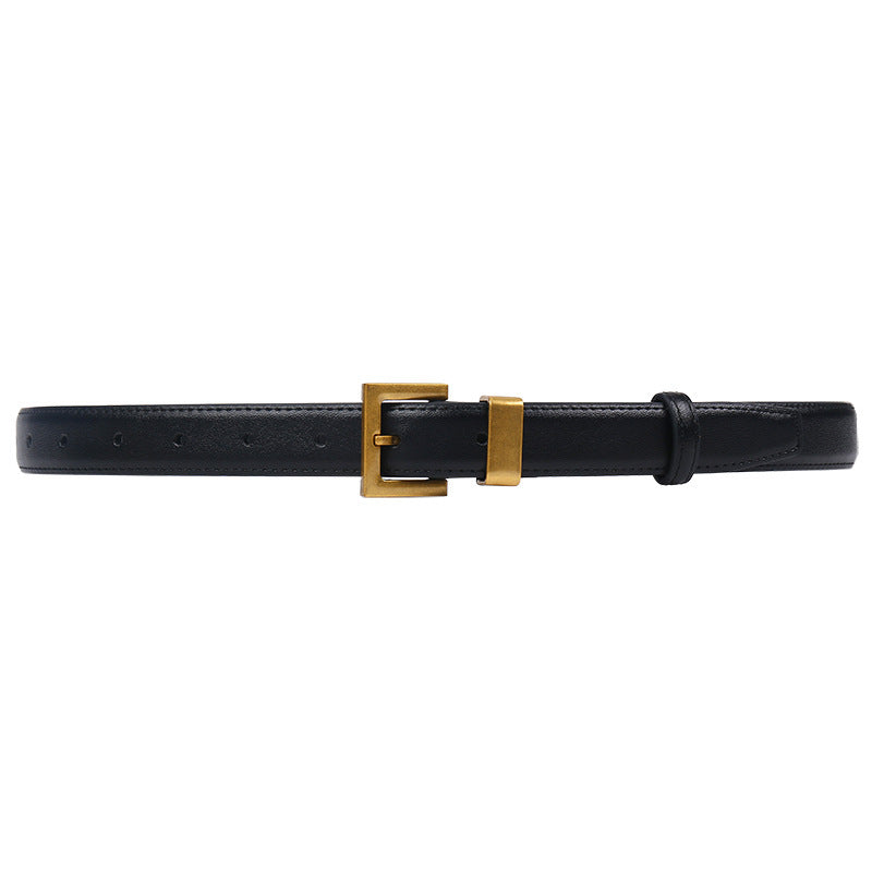 Women's High-grade Soft Fashion All-match Leather Pin Buckle Black Wide Belt