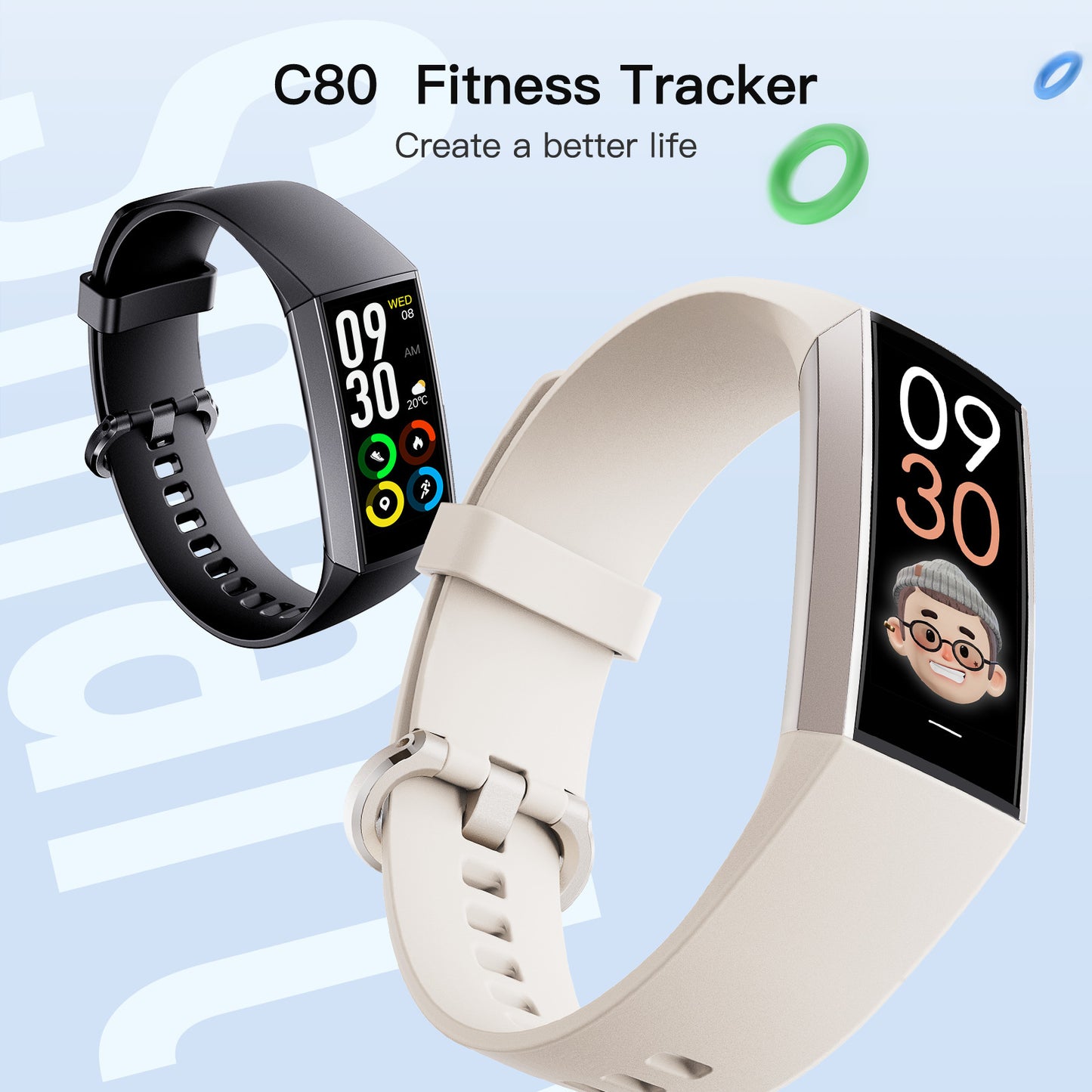 C80 Smart AMOLED Screen Power Heart Rate Blood Oxygen Monitoring Bracelet